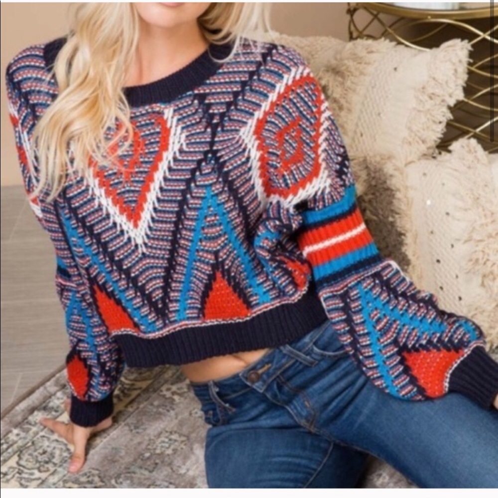 Tribal Geometric Print Sweater Top - Picture 2 of 8